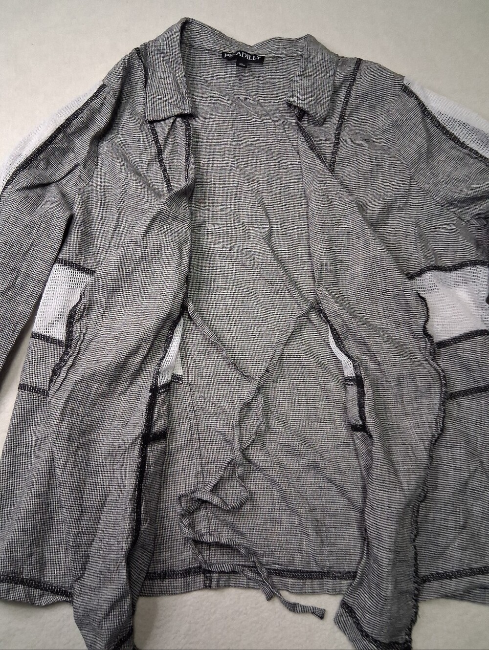 Picadilly Fashion Gray and White Sheer Open Front Cardigan - Picture 4 of 7